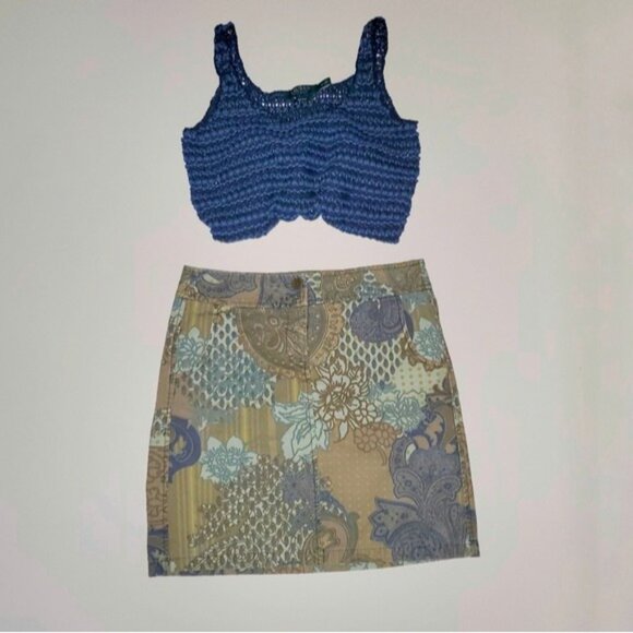 Ann Taylor Mix Print Denim Skirt Vintage Boho - Picture 1 of 11